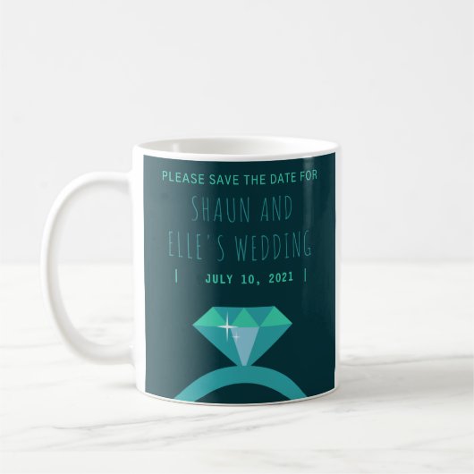 Shades of Blauwgroen Diamond Ring Save the Date Koffiemok (Links)