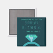 Shades of Blauwgroen Diamond Ring Save the Date Magneet (Voorkant / Achterkant)