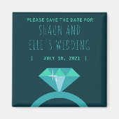 Shades of Blauwgroen Diamond Ring Save the Date Magneet (Voorkant)