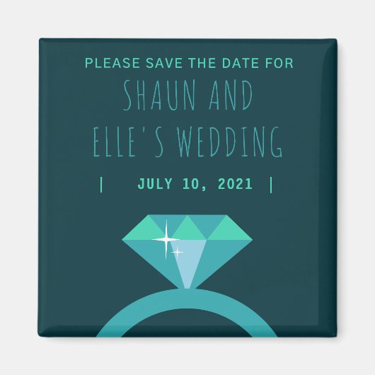Shades of Blauwgroen Diamond Ring Save the Date Magneet (Voorkant)