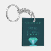 Shades of Blauwgroen Diamond Ring Save the Date Sleutelhanger (Voorkant Links)