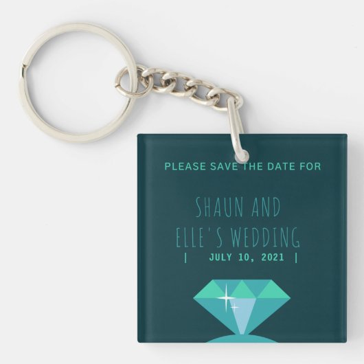 Shades of Blauwgroen Diamond Ring Save the Date Sleutelhanger (Voorkant)