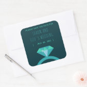 Shades of Blauwgroen Diamond Ring Save the Date Vierkante Sticker (Envelop)