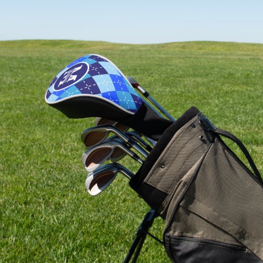 Shades of Blue Argyle Sporty Preppy Gepersonalisee Golfheadcover (Insitu)