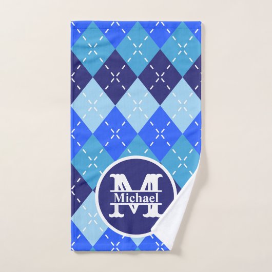 Shades of Blue Argyle Sporty Preppy Gepersonalisee Handdoek (Handdoek)