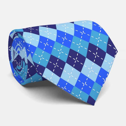Shades of Blue Argyle Sporty Preppy Gepersonalisee Stropdas (Opgerold)