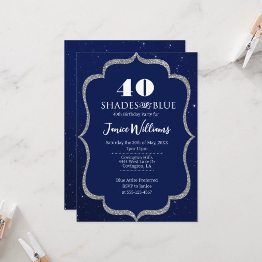 Shades of Blue Birthday Invitation Kaart (Voorkant / Achterkant in situ)