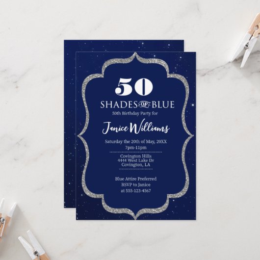 Shades of Blue Birthday Invitation Kaart (Voorkant / Achterkant in situ)