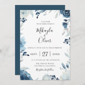 Shades of Blue Botanical Floral Wedding Invitation Kaart (Voorkant / Achterkant)