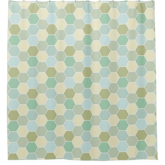 Shades of Blue, Cream en Green Honeycomb Pattern Douchegordijn (Voorkant)