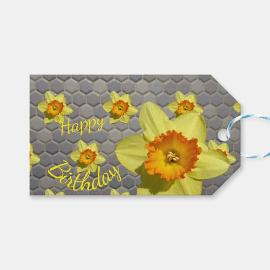 Shades of Blue Daffodils Cust. Birthday Gift Label Cadeaulabel (Voorkant (Horizontaal))