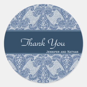 Shades of Blue Damask Bedankt Ronde Sticker