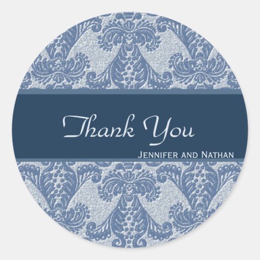Shades of Blue Damask Bedankt Ronde Sticker (Voorkant)