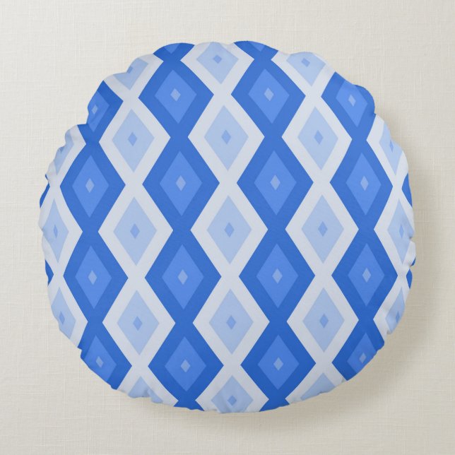 Shades of blue diamond pattern rond kussen (Voorkant)