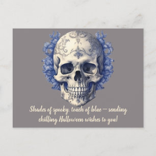 Shades of Blue  en Creepy Skull Halloween Feestdagenkaart