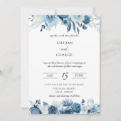 Shades of Blue Floral bruiloft uitnodiging (Voorkant)