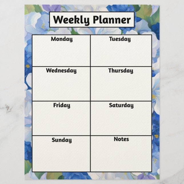 Shades of Blue Florals Weekly Planner Briefhoofd (Voorkant)