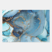 Shades of Blue, Gold Abstract Waterverf Marble Inpakpapier Vel (Voorkant 3)