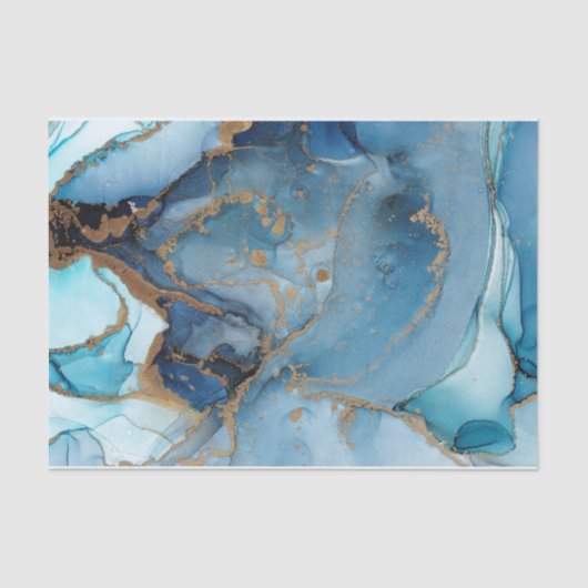 Shades of Blue, Gold Abstract Waterverf Marble Tissuepapier (Voorkant)
