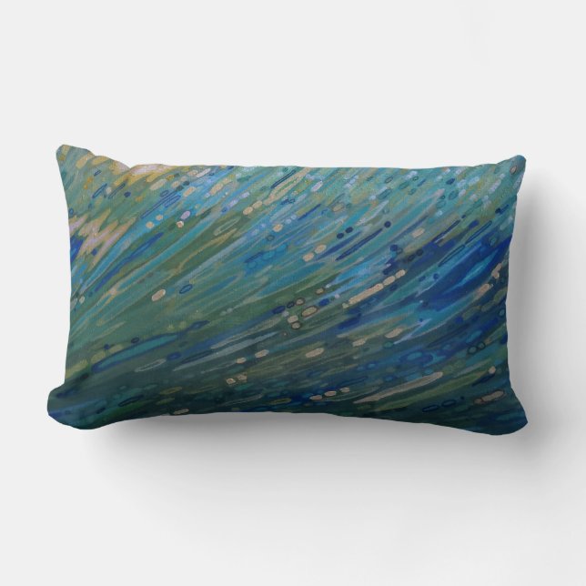 Shades of Blue & Green Coastal Wave Pillow door Ju Kussen (Voorkant)