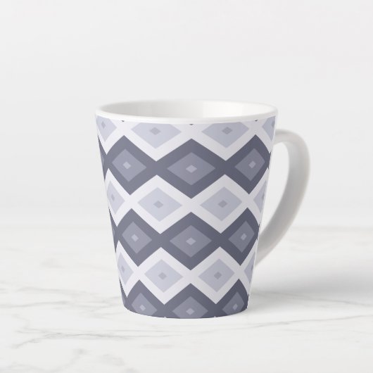 Shades of blue grey diamond pattern latte mok (Rechterhoek)