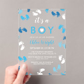 Shades of Blue Het is een Boy Baby Voetafdrukken Acryl Uitnodigingen (Insitu (Draagbaar))