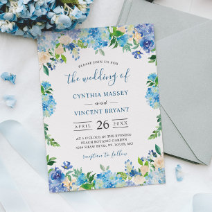 Shades of Blue Hydrangeas Pastel Floral Wedding Kaart