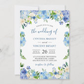 Shades of Blue Hydrangeas Pastel Floral Wedding Kaart (Voorkant)