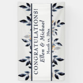Shades of Blue Leaves met Gold, Wedding Banner (Verticaal)