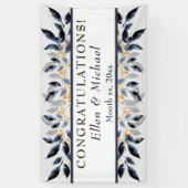 Shades of Blue Leaves met Gold, Wedding Banner (Verticaal)