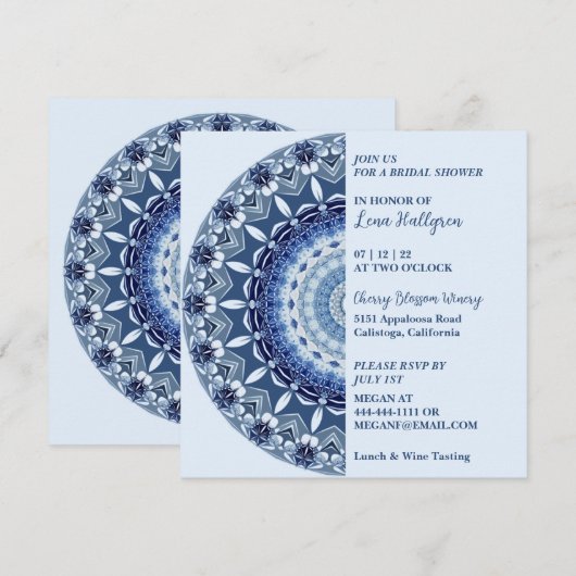 Shades of Blue Mandala Invitation Kaart (Voorkant / Achterkant)