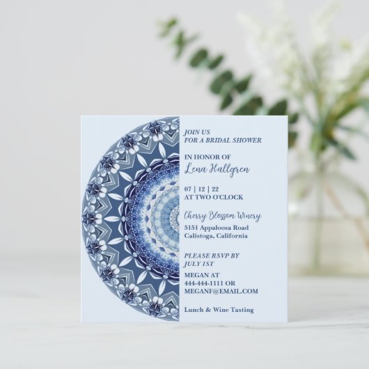 Shades of Blue Mandala Invitation Kaart (Staand voorkant)