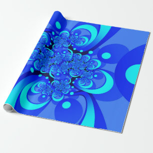 Shades of Blue Modern Abstract Fractal Art Cadeaupapier