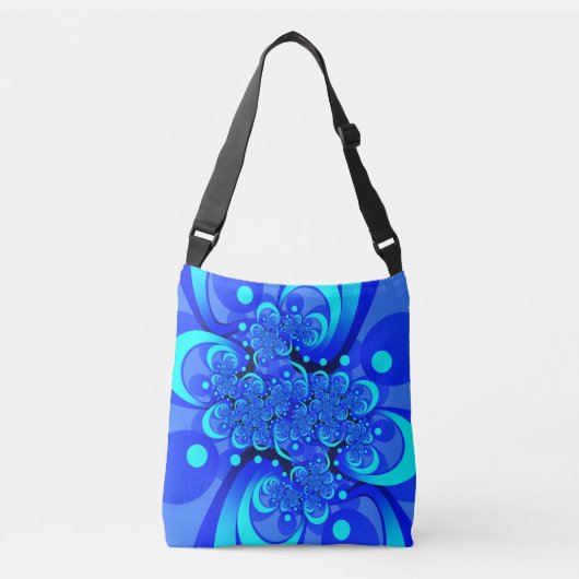 Shades of Blue Modern Abstract Fractal Art Crossbody Tas (Voorkant)