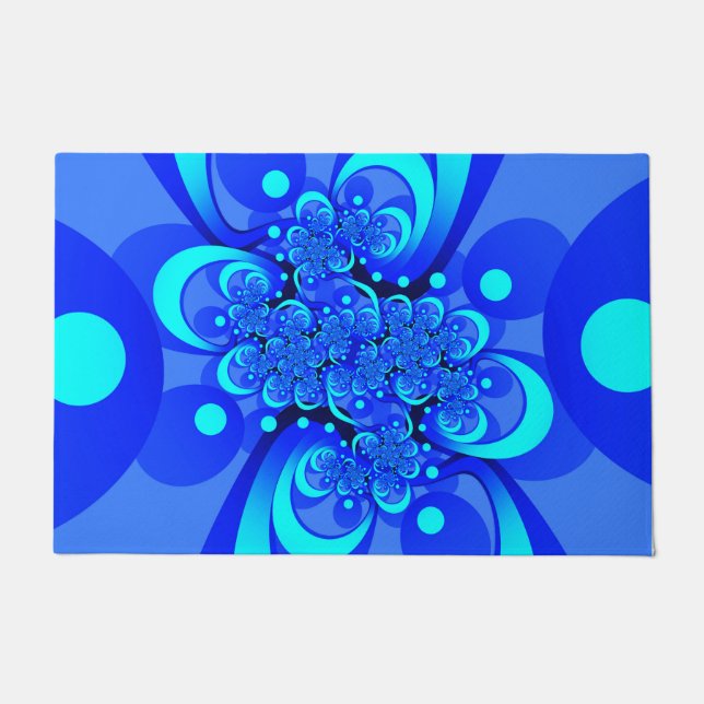 Shades of Blue Modern Abstract Fractal Art Deurmat (Voorkant)