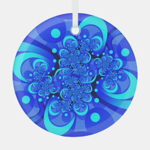 Shades of Blue Modern Abstract Fractal Art Glas Ornament