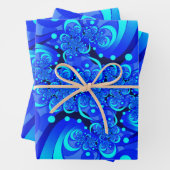 Shades of Blue Modern Abstract Fractal Art Inpakpapier Vel (In situ)