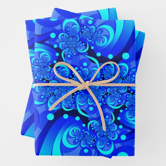 Shades of Blue Modern Abstract Fractal Art Inpakpapier Vel (In situ)