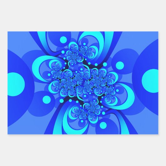 Shades of Blue Modern Abstract Fractal Art Inpakpapier Vel (Voorkant)