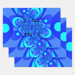 Shades of Blue Modern Abstract Fractal Art Inpakpapier Vel