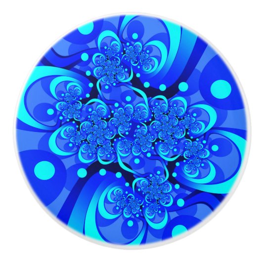 Shades of Blue Modern Abstract Fractal Art Keramische Knop (Voorkant)