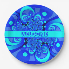 Shades of Blue Modern Abstract Fractal Art Papieren Bordje