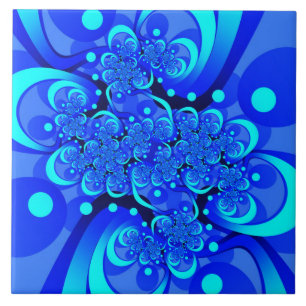 Shades of Blue Modern Abstract Fractal Art Tegeltje