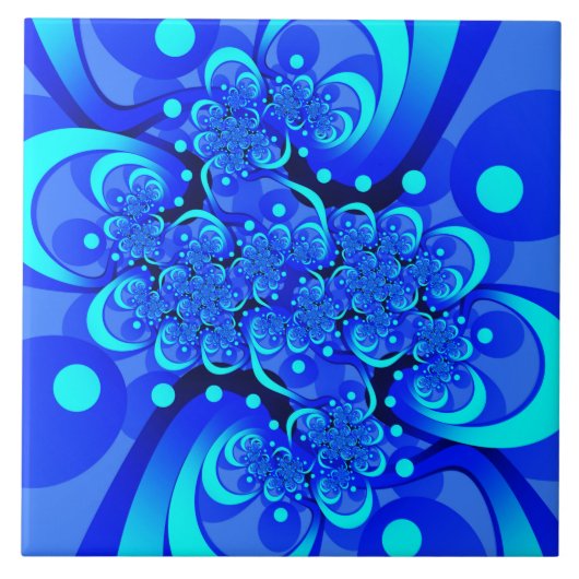 Shades of Blue Modern Abstract Fractal Art Tegeltje (Voorkant)