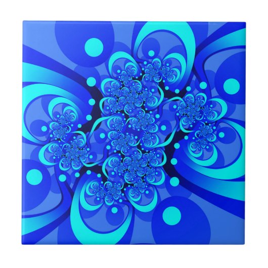 Shades of Blue Modern Abstract Fractal Art Tegeltje (Voorkant)
