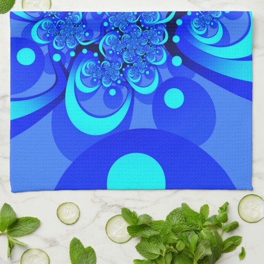 Shades of Blue Modern Abstract Fractal Art Theedoek (Gevouwen)