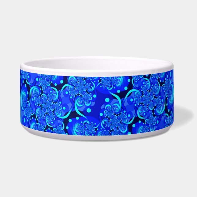 Shades of Blue Modern Abstract Fractal Art Voerbakje (Voorkant)