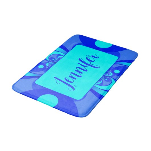 Shades of Blue Moderne Abstracte Fractal Art Naam Badmat (Gekanteld)