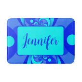 Shades of Blue Moderne Abstracte Fractal Art Naam Badmat (Voorkant)