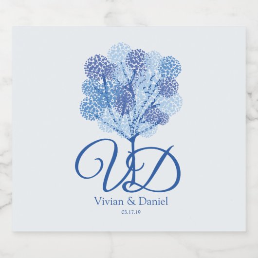 Shades of Blue of Elegant Tree Design Bier Etiket (Enkel label)